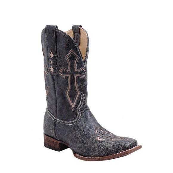 Corral Other - CORRAL Black Cross Inlay Square Toe Cowboy Boots Distressed A2328 8 8D H13918